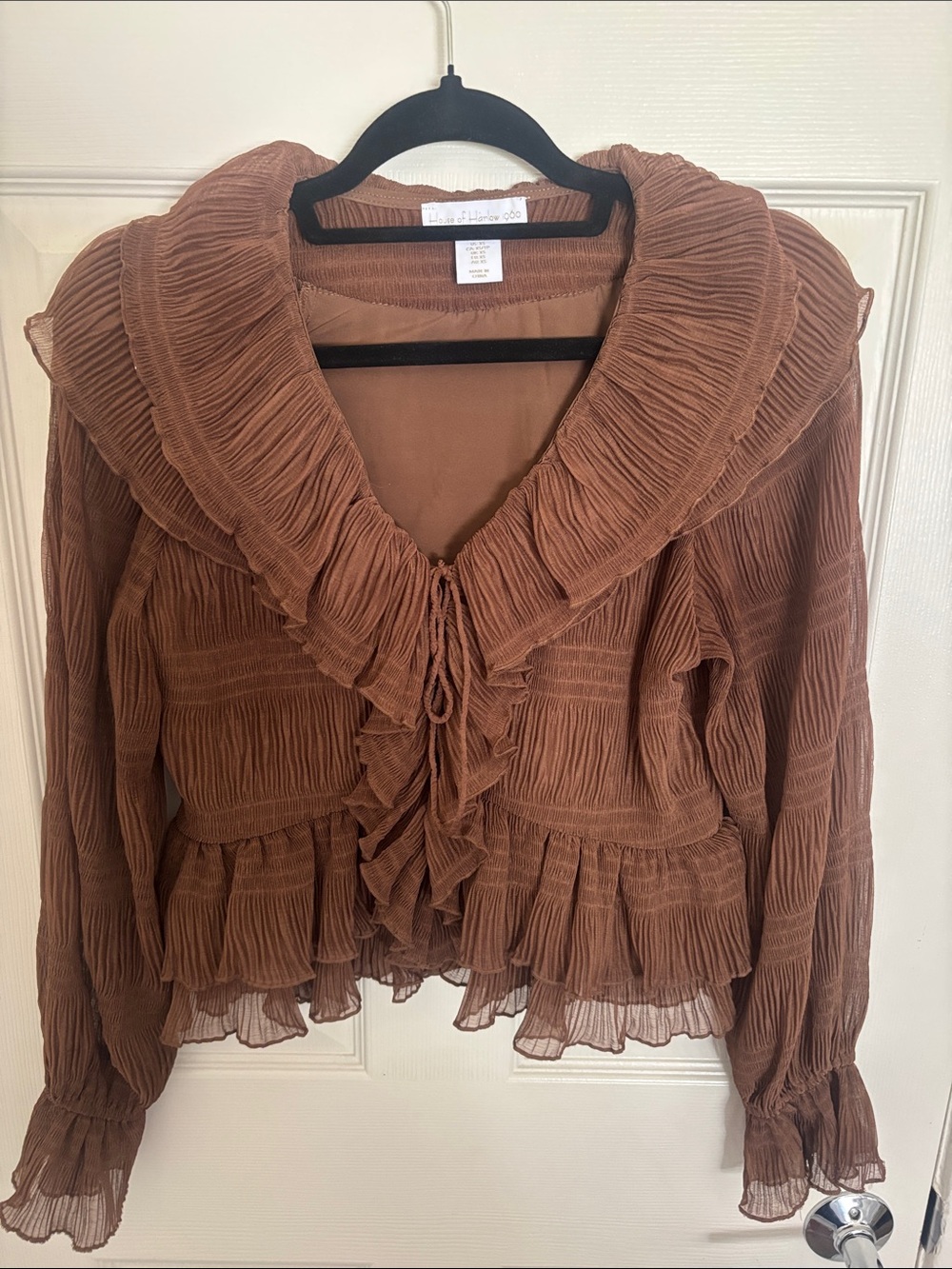 House of Harlow 1960 Brown Ruffled Peplum Blouse
